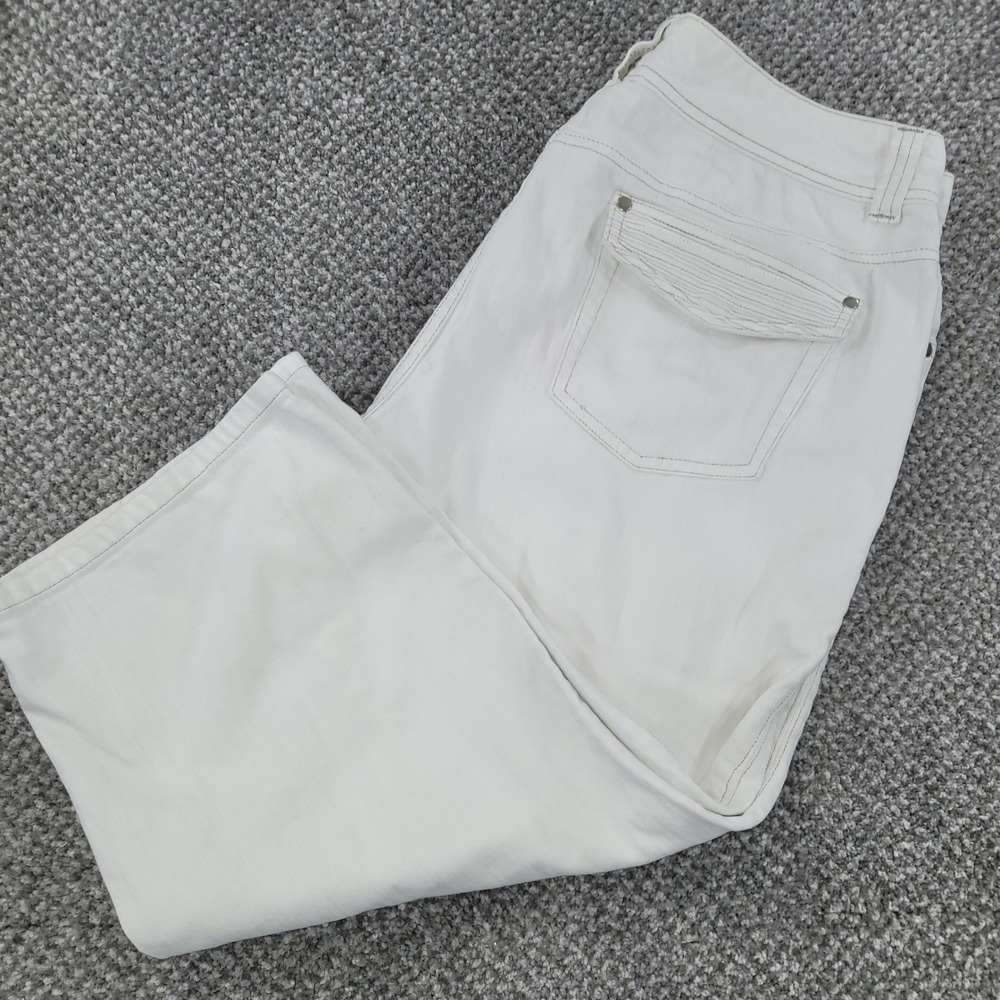 Chicos Platinum White Denim Cropped Pants Size 2.5 L XL Capris Stretch Wide Leg
